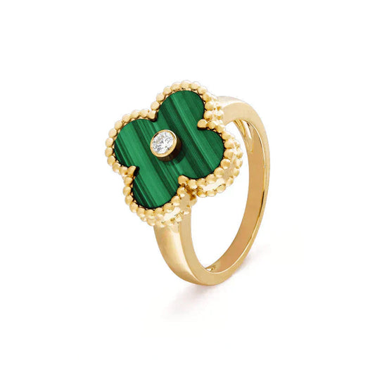 Mysitc CLOVER MALACHITE RING GOLD DIAMOND